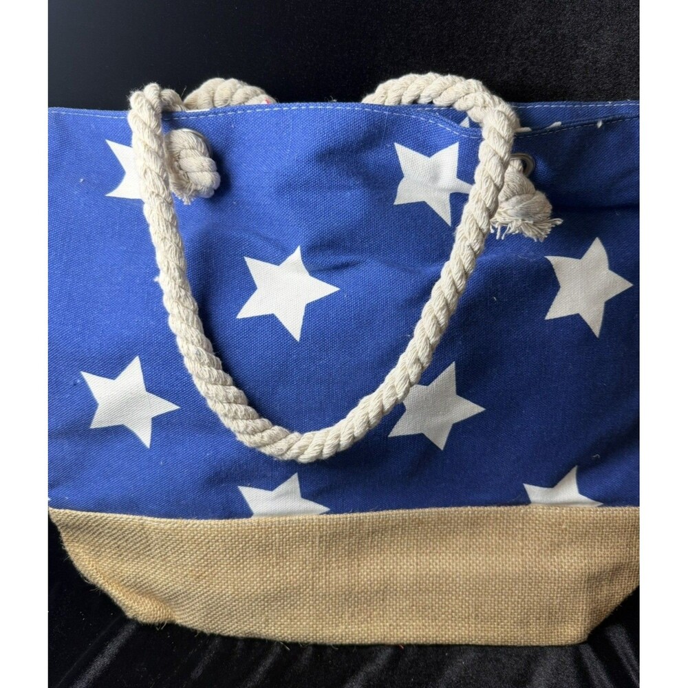 Beach Travel Tote Bag Summer Party Patriotic Stars Red White Blue July 4th